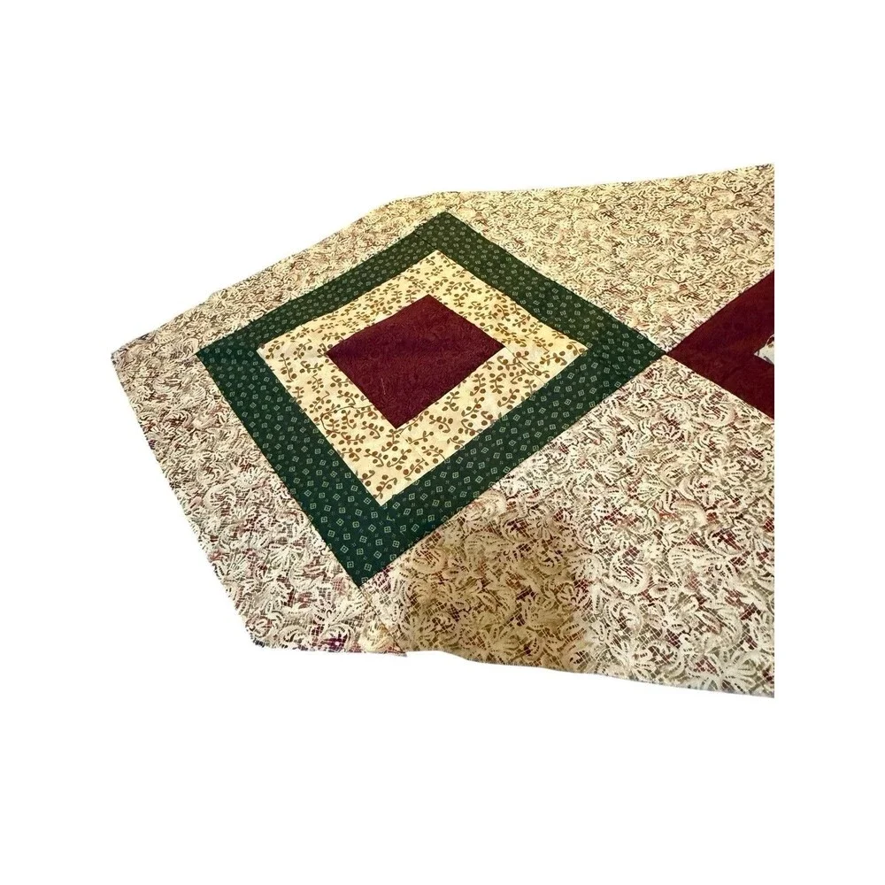 Handmade Quilt Table Runner Top 46x15 Unfinished Christmas Burgundy Green